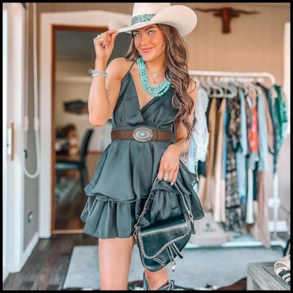 Vintage Western Leather Belt Concho Buckle Adjustable Boho Cowgirl Style - Picture 2 of 6